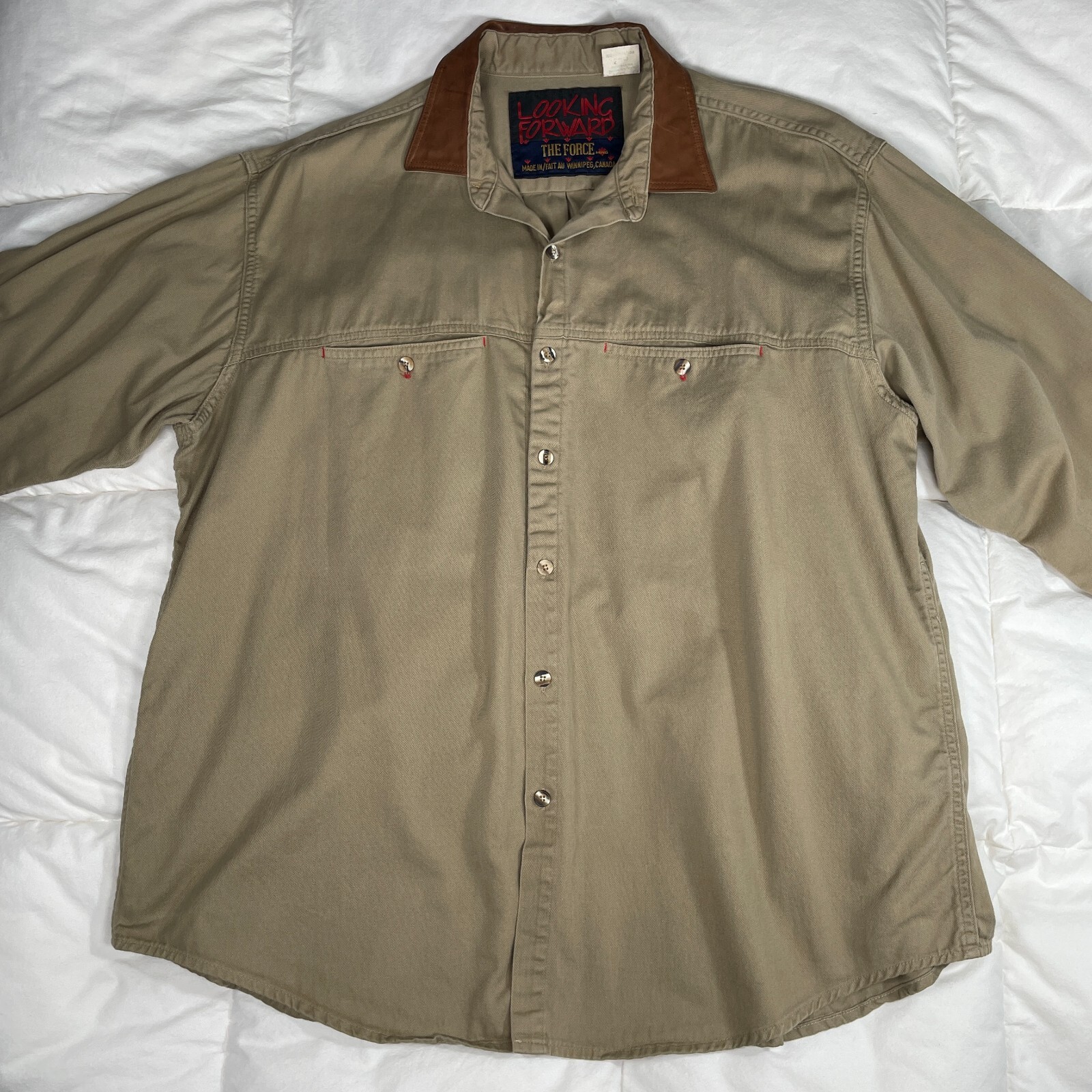 Vtg Looking Forward The Force Tan Button Down Shi… - image 3