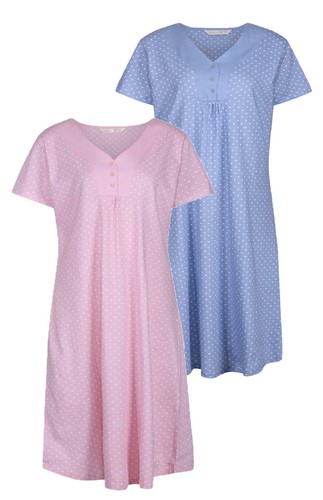 Ladies 2 Pack Nightie Short Sleeve Nightdress UK Sizes 10 12 14 16 18 20 22 24 - Picture 2 of 16