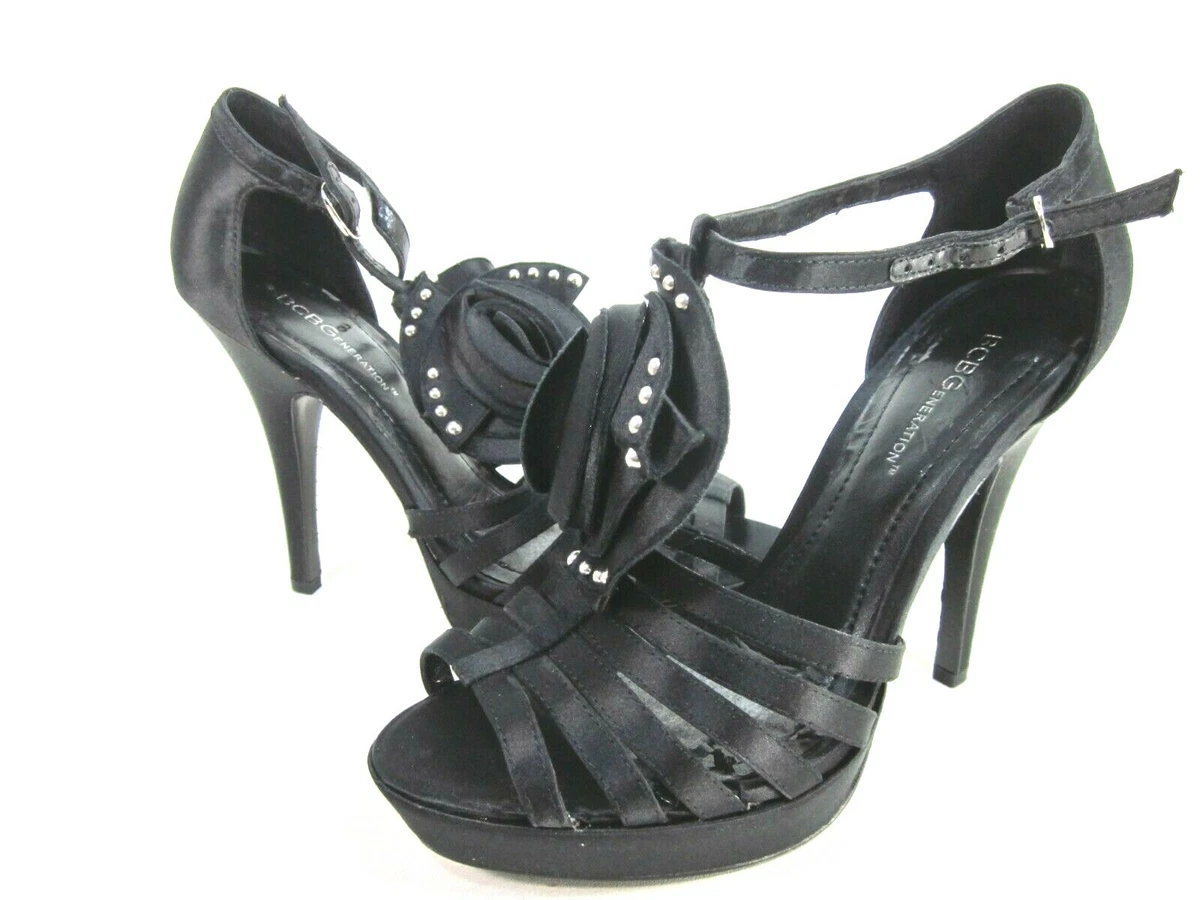BCBGeneration WOMEN S AMISA PLATFORM SANDALS BLACK SATIN US SIZE 8.5 NEW DISPLAY