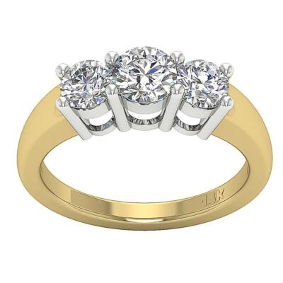 Solitaire Three Stone Engagement Ring SI1 G Diamond 1.01 Carat Two-Tone Gold
