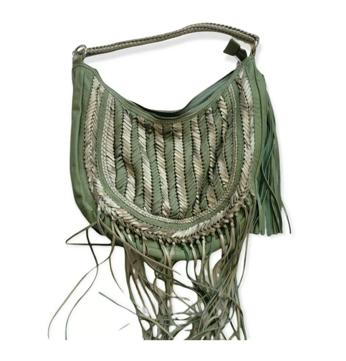 River Island Fringe Hobo Woven Leather Shoulder Bag with Zipper