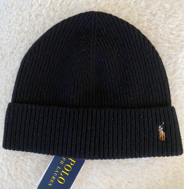 Polo Ralph Lauren Men's 100% Wool PONY Knit Hat Beanie Black Red Navy