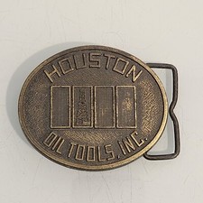 Vintage HOUSTON OIL TOOLS INC. RJ Brass Western Belt Buckle Texas Petroleum 