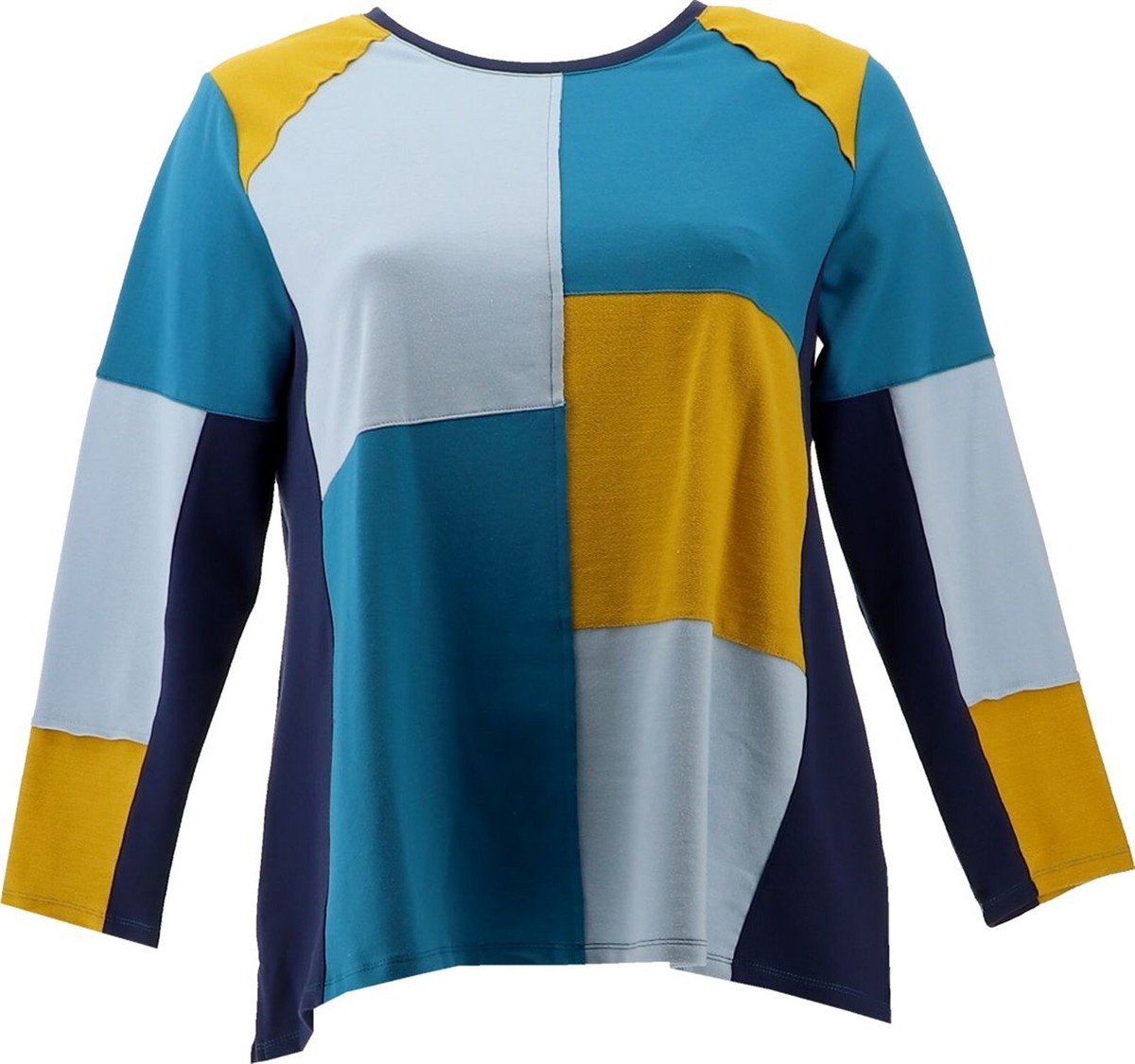 LOGO Lounge Lori Goldstein French Terry Patchwork Top Saxony Blue