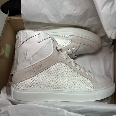 ZADIG & VOLTAIRE Zv1747 High Flash Keith Croc Blanc Leather Sneakers sz 38 $458