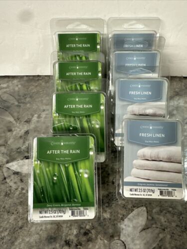 8 Candle Warmers 3 Scented Soy Wax Tarts Melts After Rain & Fresh Linen 2.5oz Ea