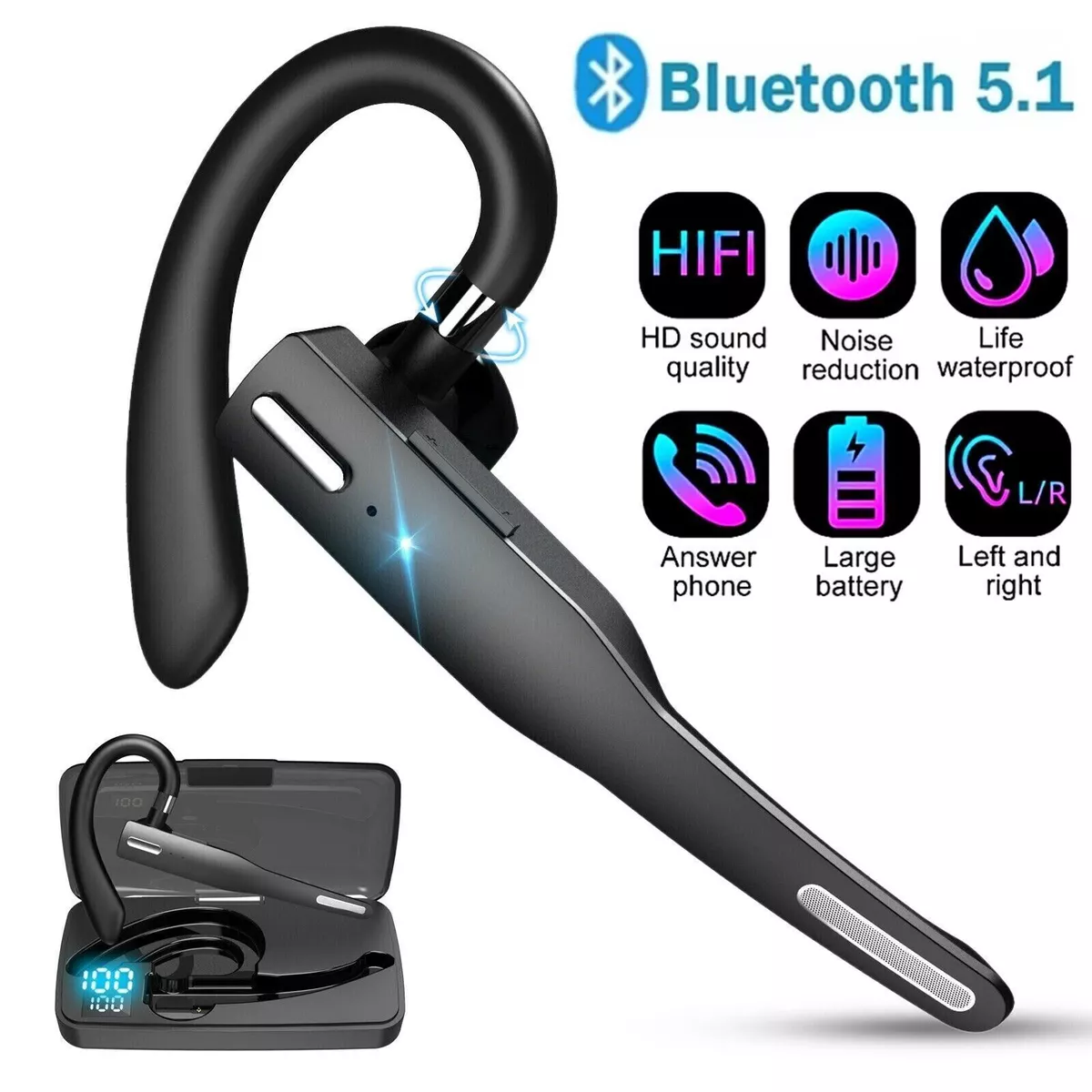 Trucker Wireless Headset Bluetooth 5.1 Earpiece Dual Mic Earbud