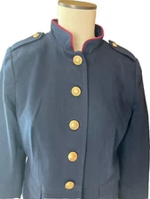 Talbots  Military Style Twill Jacket Blazer Navy Blue Gold Buttons Lined Size 10