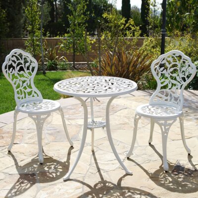 Bistro Set Table/2 Chairs Metal Garden Decor Bronze/White Outdoor