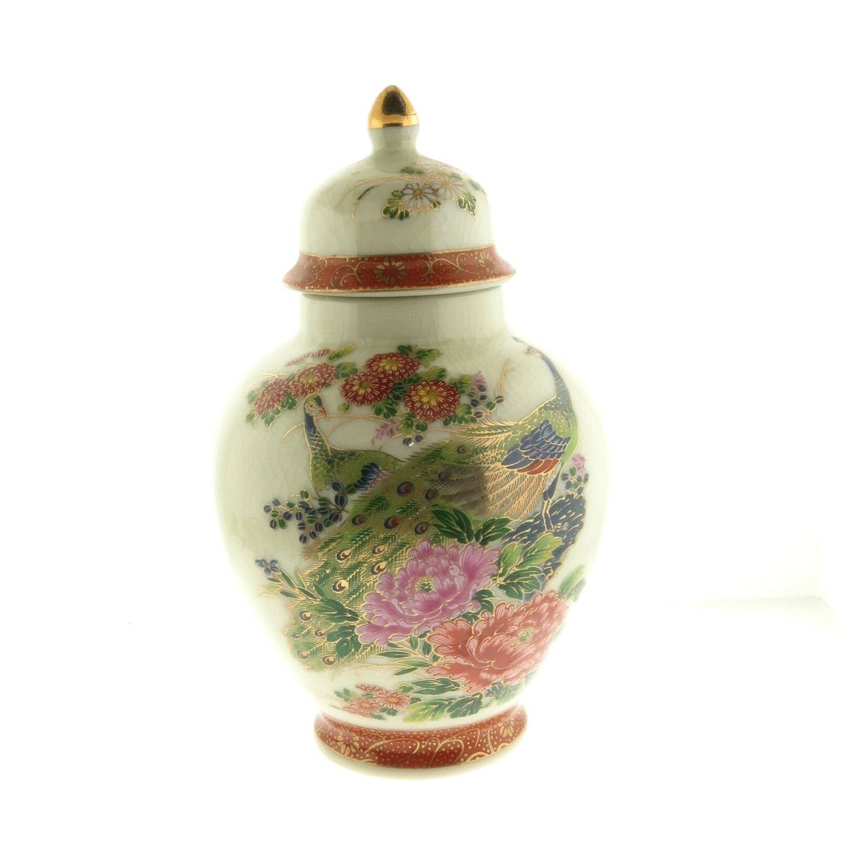 Vintage Japanese Kutani Ginger Jar Peacock Floral 6