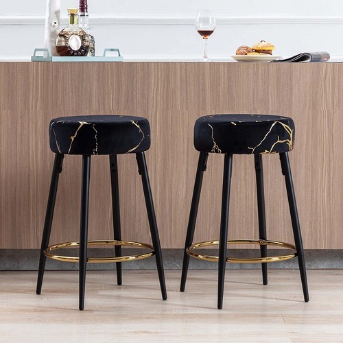 Counter Height Bar Stools Set of 2 Velvet Counter Stools 24" Kitchen Stool Round - Picture 48 of 56