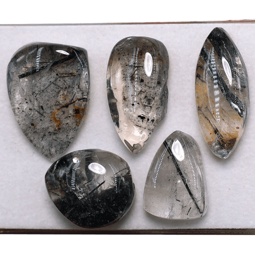 Lot 5 Pcs Natural Tourmaline Rutile Quartz Hi-Grade 23mm-34mm Cabochon Gemstones - Picture 2 of 13