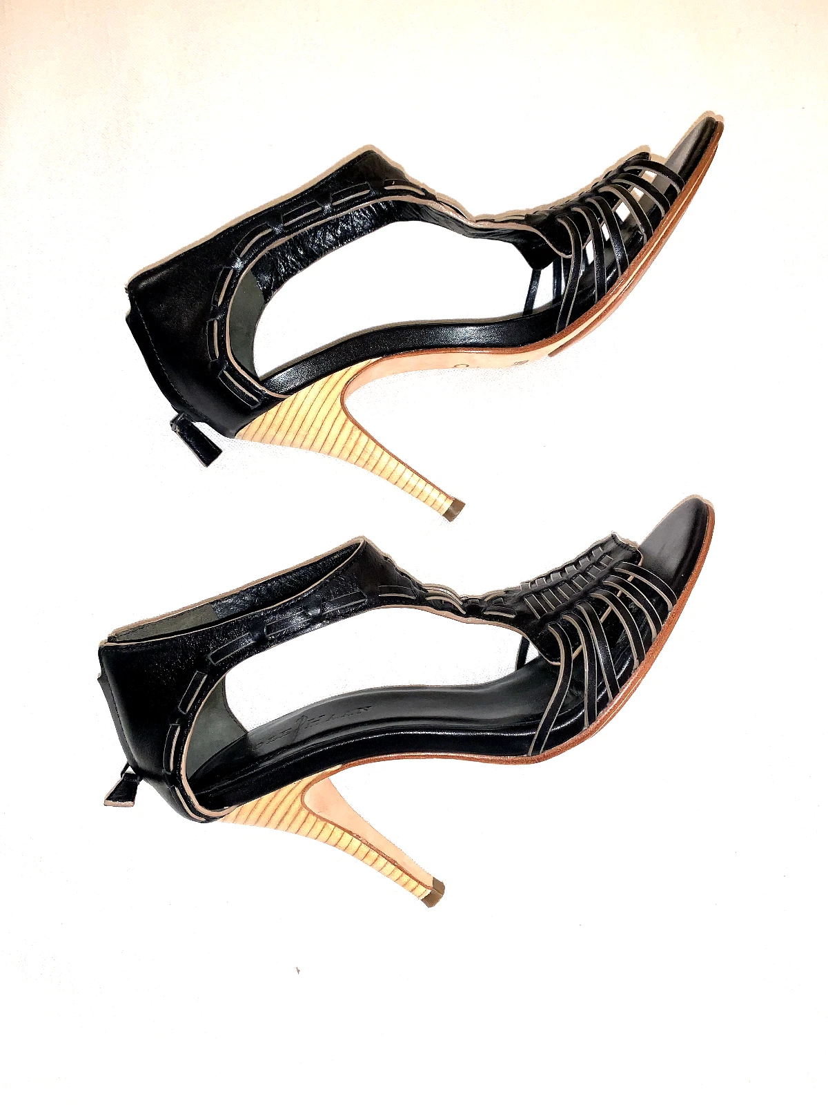 NIKE COLE HAAN SANDALI DONNA NERI CON CINTURINO IN PELLE E ZIP TACCO IN LEGNO FIRMATI TAGLIA 6