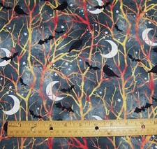 1 yd Hoffman BLACK CROWS w ORANGE & YELLOW TR...
