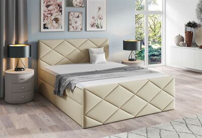 Boxspringbett Schlafzimmerbett KOSMOS 200x220cm Stoff Monolith Champagner