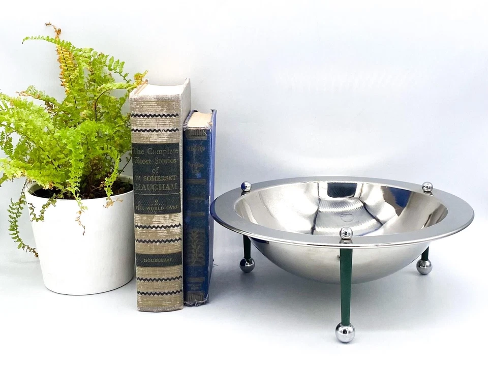 Mid Century Italian Lauffer Collection por Towle tigela de aço inoxidável 18/10 pés verdes - Imagem 2 de 4