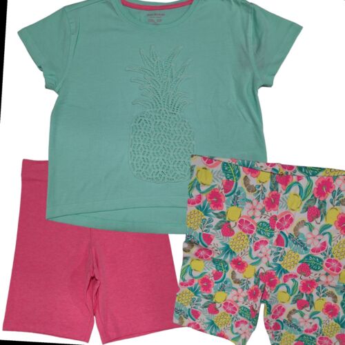 New 3 piece set of blouse and shorts for girl pink/Green size 7/8