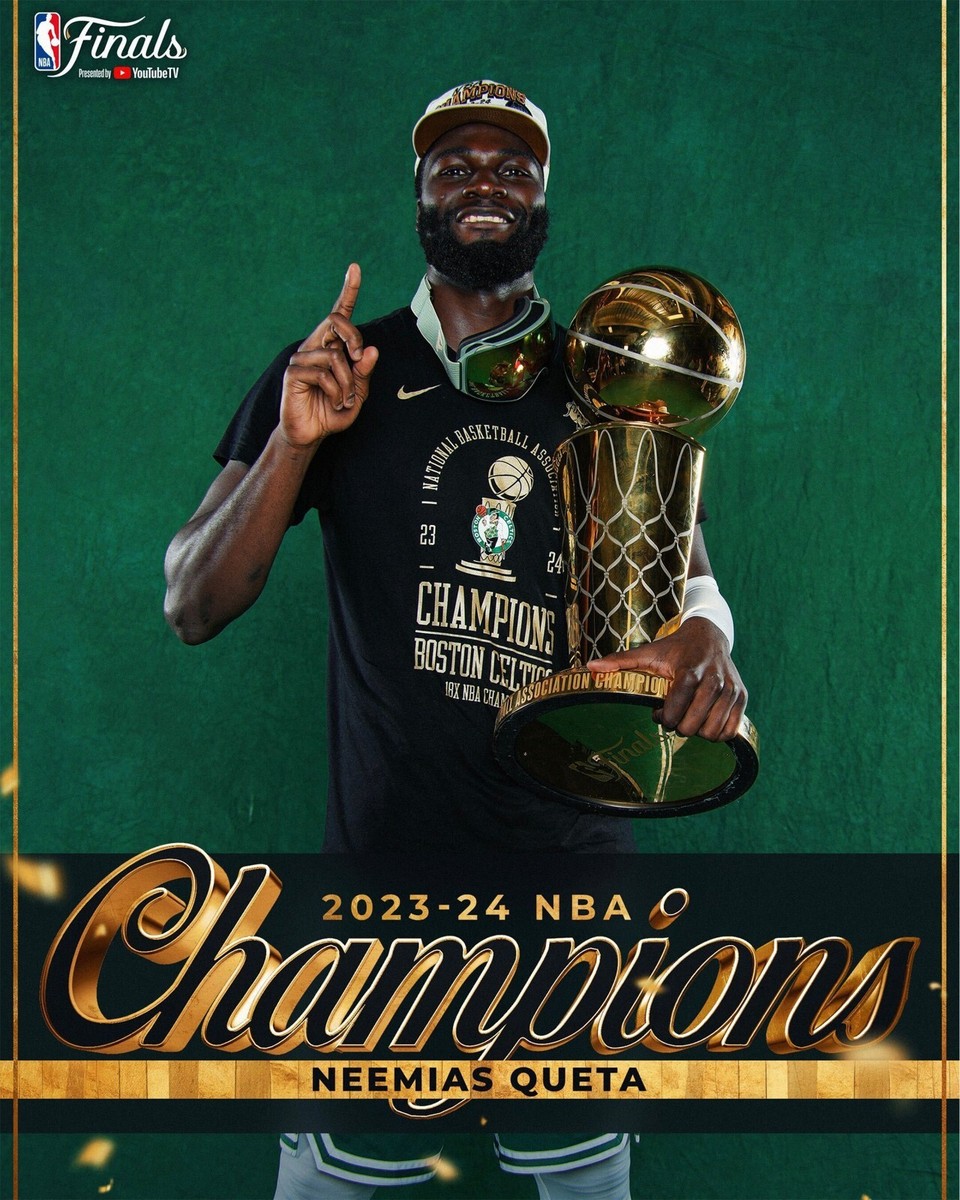 Neemias Queta Trophy Boston Celtics 2024 NBA Finals Champions 8x10