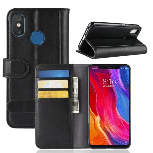 Wallet case genuine leather interior compartment bag book case case black for Xiaomi Mi 8 - Picture 1 of 8