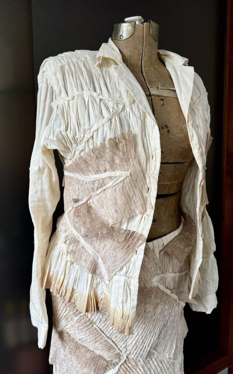 Rare vtg Issey Miyake origami dress 2pc beige ombre,cotton Rare vtg Issey Miyake origami dress 2pc beige ombre,cotton