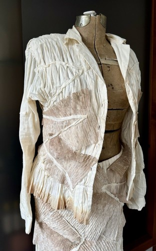 Rare vtg Issey Miyake origami dress 2pc beige ombre,cotton & lace,pleats M/L - 第 13/18 張圖片