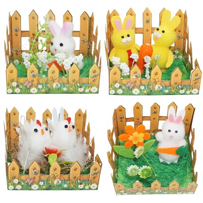 2 Stück Hase & Küken Ostern Lattenzaun Deko 8 cm, Party Zuhause Zimmer Deko