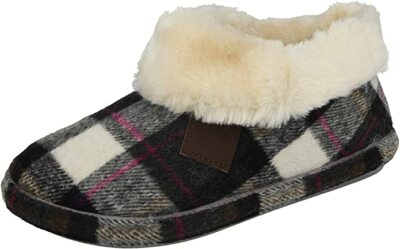 Women's Tartan Joe Joe Fleece Lined Slippers Comfort Christmas