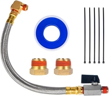 Extended Tank Drain Valve Assembly Kit,10 Inch Braided Steel Hose 1/4 Inch NPT D
