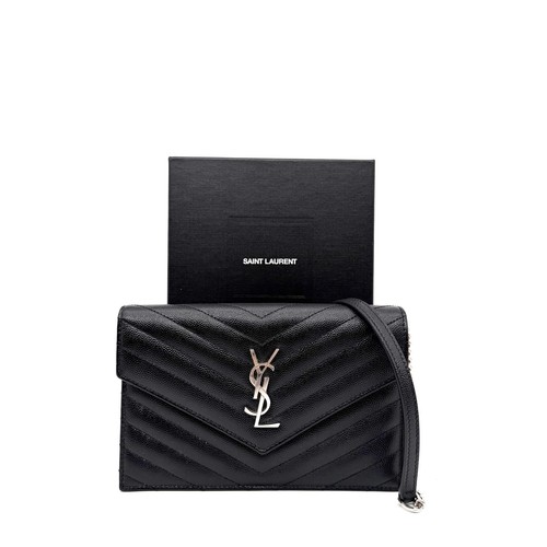 Saint Laurent YSL Small Envelope Wallet on Chain Bag Black with Silver Hardware
