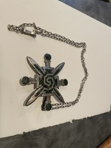 Vintage Awesome Mexican Sterling Silver Turquoise Pendant Necklace & Chain