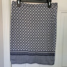 NWT Max Studio Blue White Geometric Print Pull On Skirt Stretchy Size Medium