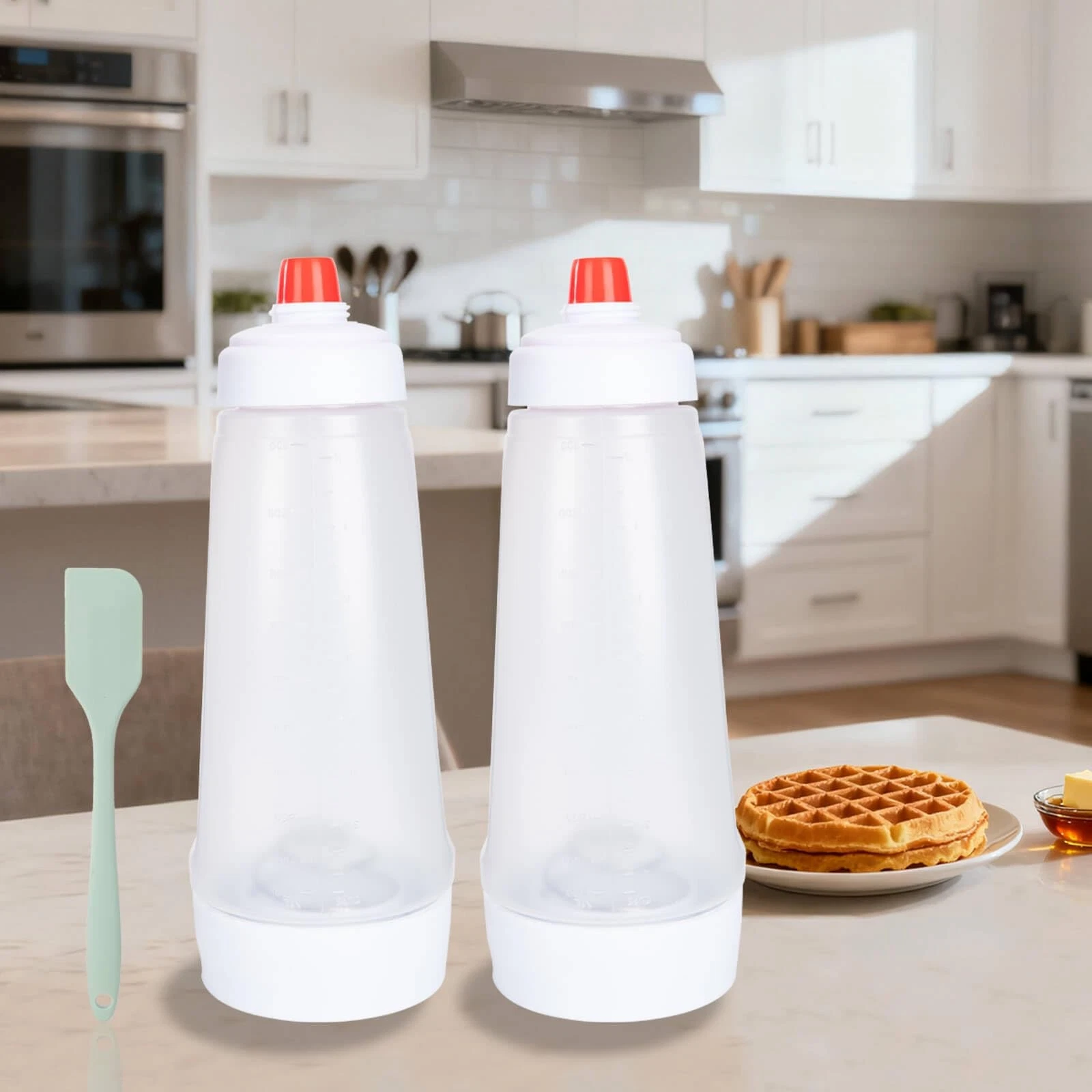 Pancake Batter Dispenser with Mixing Ball and Silicone Spatula Pancake Squeez...