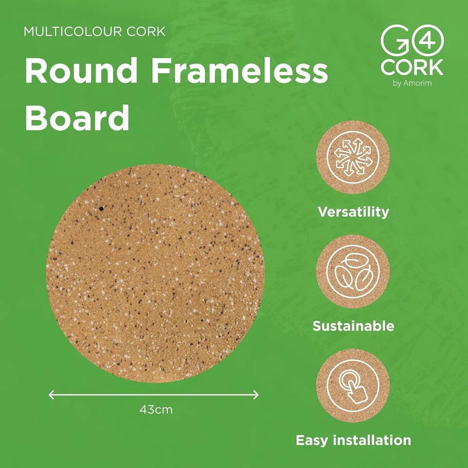 Go4Cork Round Frameless Cork Bulletin Board - 16.9" x16.9" | Double-Sided Eco Mu - Image 2 of 3