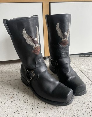 Harley Davidson Embroidered Motorcycle leather Boots 44 black