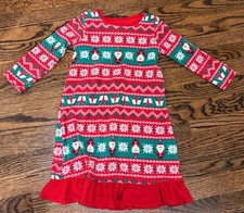 Jammies For Families Girls Red White Green Santa Christmas Fleece Nightgown 3T