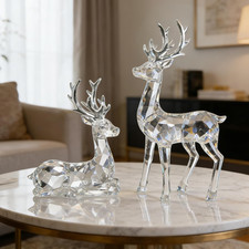 Transparent Acrylic Reindeer Figurines, Set of 2 Deer Statues for Home D cor, Ta