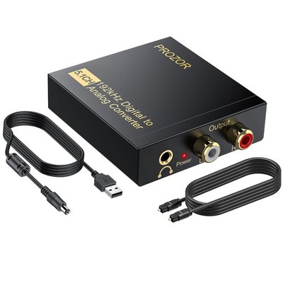 Prozor 192khz Digital To Analog Audio Converter Optical Spdif To Rca 3.5mm