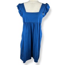 Y2K Linen Blend Babydoll Dress Womens Size Large Flutter Peasant Empire Waist