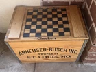 Vintage Budweiser Wooden Crate Box W/ Bottle Cap Checkers Under Lid, Beer, Sign