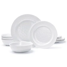 12-Piece Dinnerware Set, Melamine Dishes Set with Bowls and Plates, Non-break...