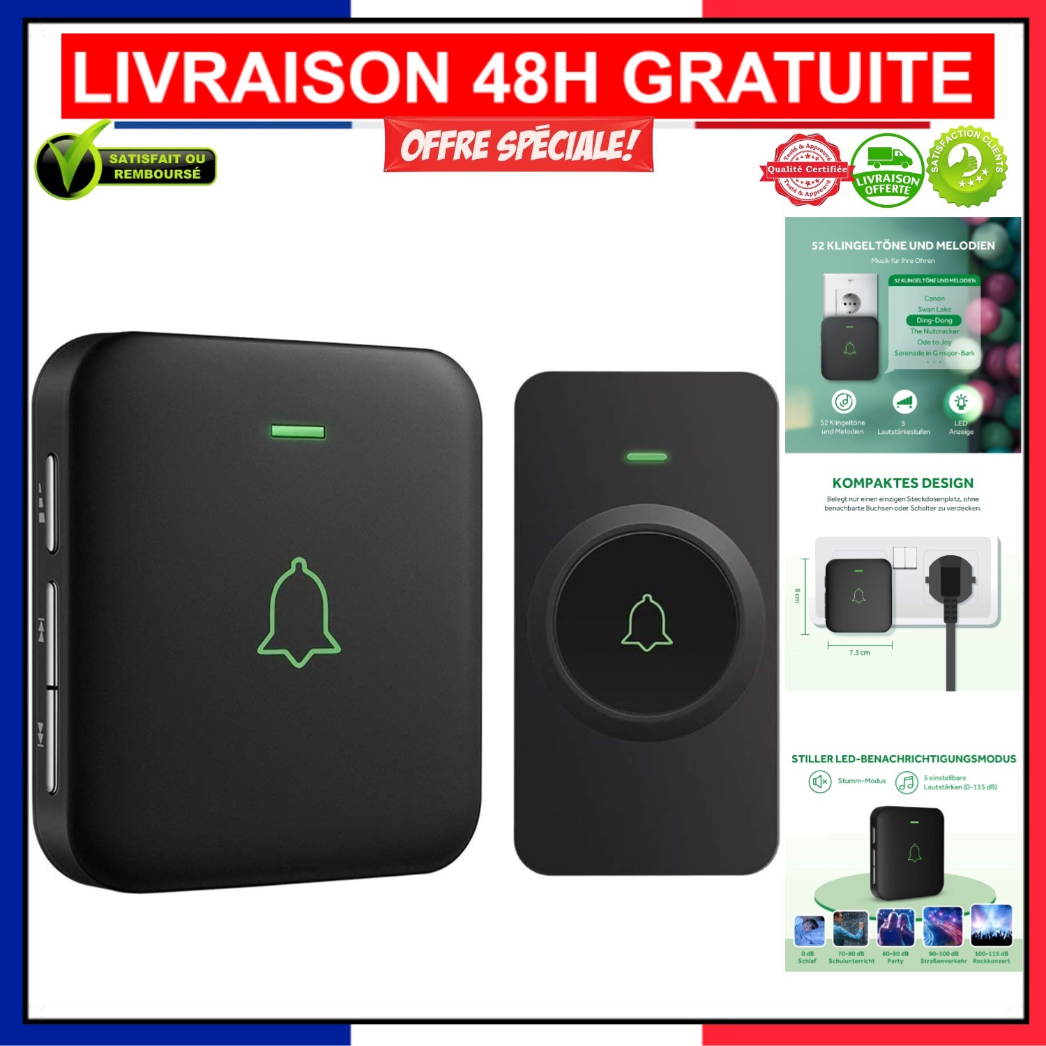 Carillon AVANTEK mini sonnette noire idéale pour ne plus rater vos colis