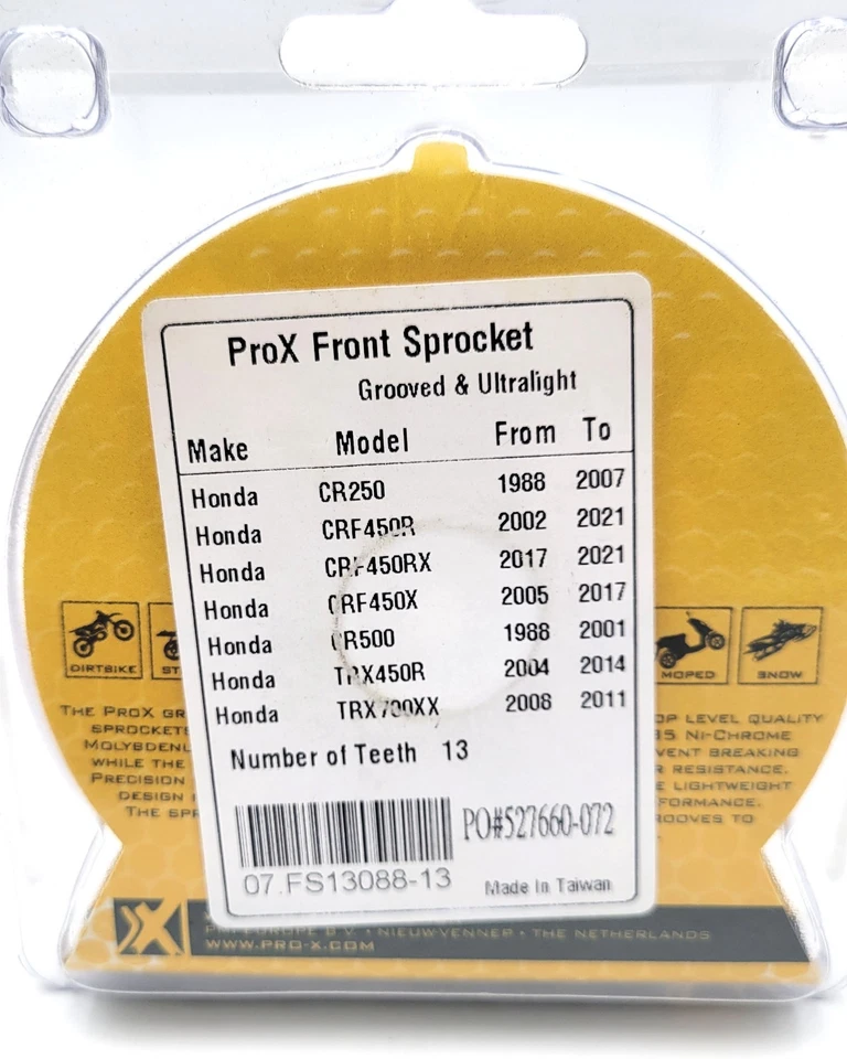 PROX FRONT SPROCKET  13 TEETH HONDA CR250R CR500R '88-07 CRF450R RX X '02-21 NEW - Image 2 of 2
