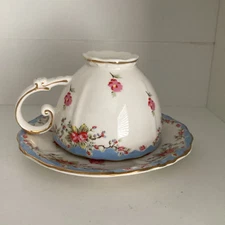 Roses Baby Blue Grace’s Pottery Teaware Cup & Saucer Gold Trim~Set Of 2  ~ 8 OZ