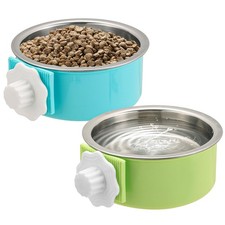 2 Pack Hanging Dog Bowls with Removable Stainless Steel Feeder for Kennel Cage