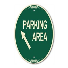 Parking Area Up Left Arrow Symbol 12" x 18" Green Tan Aluminum Oval Sign