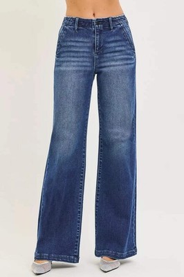 RISEN High Rise Wide Leg Slanted Pocket Jeans