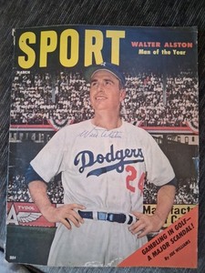 Sport Magizine March 1956 W/ Walter Alston Autograph on Cover Rare! Dodgers