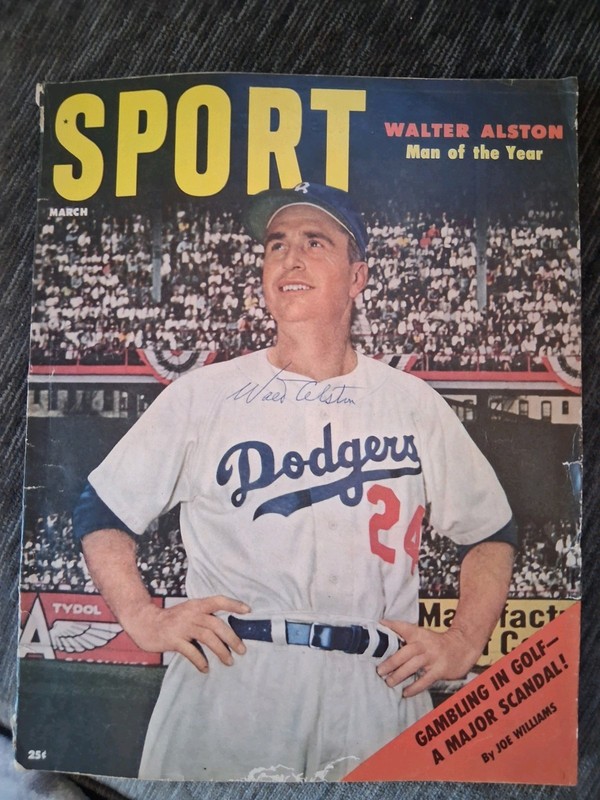 Sport Magizine March 1956 W/ Walter Alston Autograph on Cover Rare! Dodgers