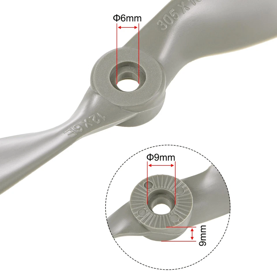 RC Propellers CW 12x6 Inch 2-Vane for Airplane Nylon Gray with Adapter Rings - Image 3 of 4