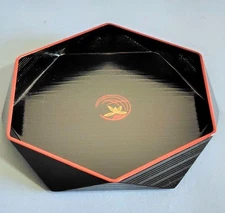 Unused Japanese Tea Ceremony Hexagonal Tray & Diamond Bowl - Black & Red